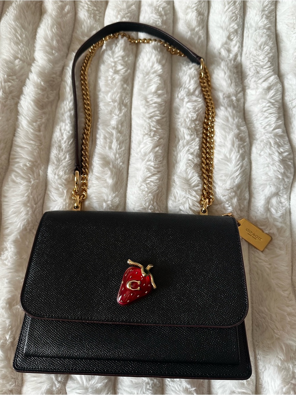 Coach klare Black Leather Shoulder Bag with Red Strawberry Charm CH331